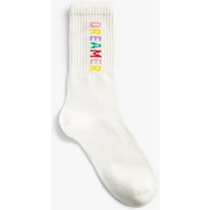 Slogan İşlemeli Soket Çorap