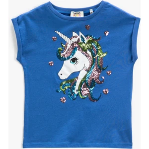 Tişört Unicorn Pul Payet Işlemeli Kolsuz Bisiklet Yaka