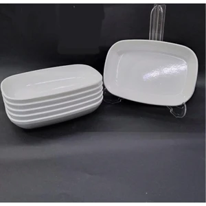 Beyaz Melamin Kayık Orta Boy Salata Tabağı Oval 17 x 12 cm 6'lı