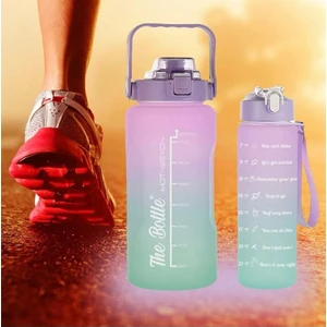 My Pazarım Motivasyonel 2li Pipetli Stickerli Su Matarası Su Şişesi Suluk 2LT+900ML Yavrulu Tritan Su Şişesi Suluk Motivasyonset