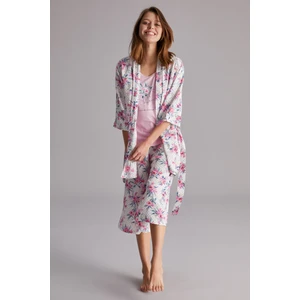 Kırık Beyaz Çiçek Desenli Sabahlık