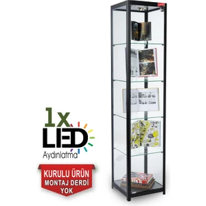 Cam Dolap - Camlı Vitrin - Cam Dolap - Camlı Koleksiyon Vitrini - Teşhir Vitrini - Kupa Dolabı (Kurulu ve Kullanıma Hazır Gönderilmektedir.)  - 1840ES Siyah