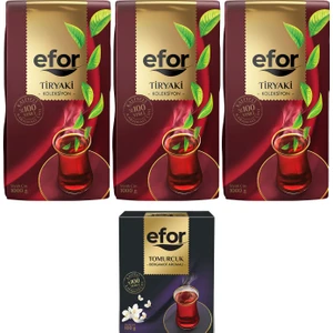 Efor Çay Efor Tiryaki Siyah Dökme Çay 1.000GR x 3 Adet + Tomurcuk Bergamot Aromalı 100GR