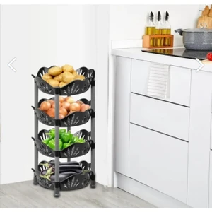 Lees home Plastik Siyah Papatya Desenli Sebzelik 4 Katlı