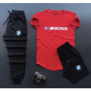 New Cabin Şort-Eşofman Altı-Tişört Slim Fit 3'lü Beyaz Bmw Takım Kombin Alt