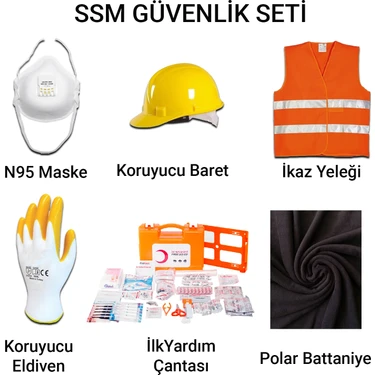 Ssm N95 Maske Baret İlkyardım Çantası Battaniye Eldiven Yelek Deprem Güvenlik