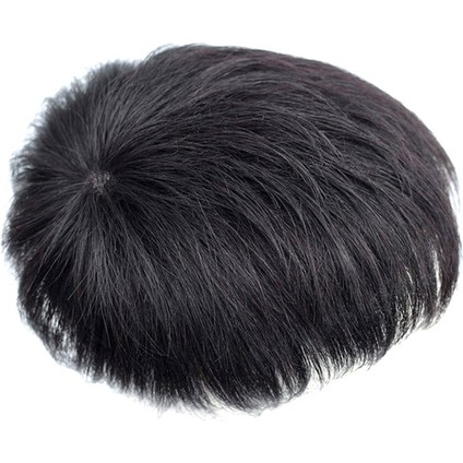 Peruk Erkek Kısa Saç Baş Üstü Değiştirme Blok Tam Saç Değiştirme Siyah Yün El Dokuması 13*14 (Yurt Dışından)