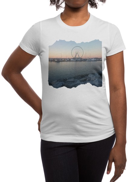 Photography Sunset By The Ocean City In Usa Design Carousel Beyaz Spor Tişört