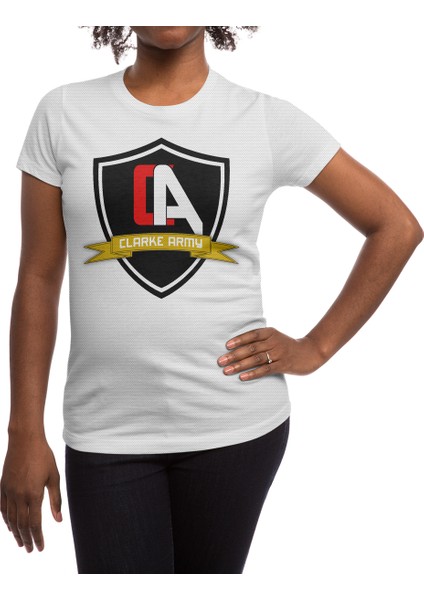 Womans T-Shirts "clarke Army" Large Logo Beyaz Spor Tişört