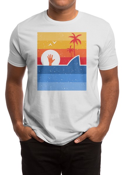 Retro Minimalist Attack Shark Beyaz Spor Tişört