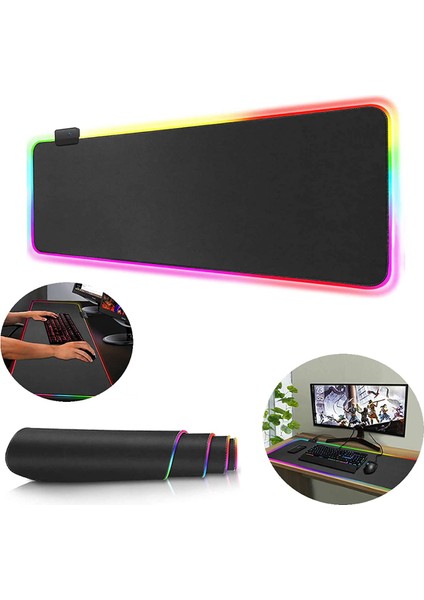 Rgb Siyah Zemin Ledli Gaming Mouse Pad Oyuncu Mouseped AL2595