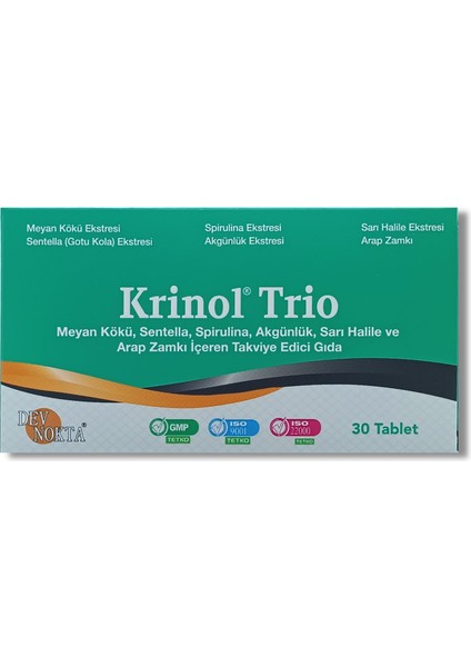 Trio - Meyan Kökü - Sentella - Spirulina - Akgünlük - Sarı Halile ve Arap Zamkı - 30 Tablet