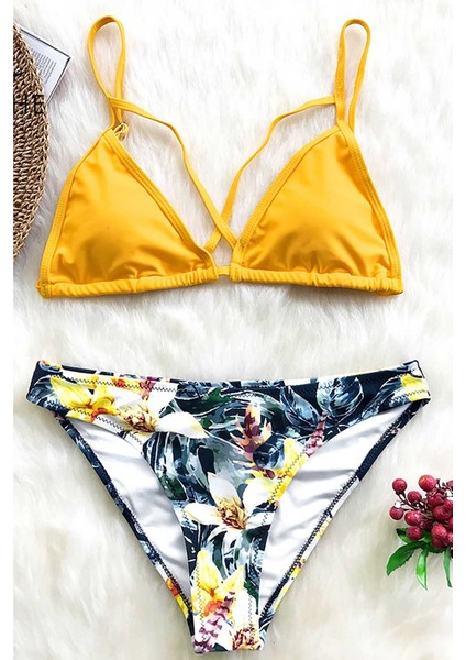 Baskılı Sarı Bikini Üst indirimleri