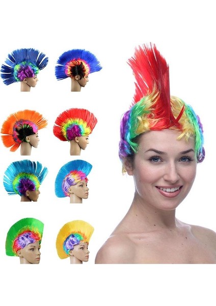 Yetişkin Çocuklar Komik Gökkuşağı Saç Peruk Cosplay Punk Rock Headdress Maske Masquerade Cadılar Bayramı Partisi Elbise Kostüm Sahne (Yurt Dışından) modelleri