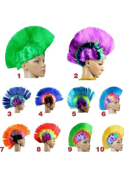 Yetişkin Çocuklar Komik Gökkuşağı Saç Peruk Cosplay Punk Rock Headdress Maske Masquerade Cadılar Bayramı Partisi Elbise Kostüm Sahne (Yurt Dışından) fırsatları