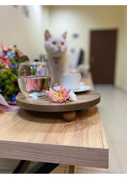 Ahşap Sunumluk Top Ayaklı Sunumluk Ahşap Ceviz Renk