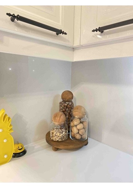 Ahşap Sunumluk Top Ayaklı Sunumluk Ahşap Ceviz Renk