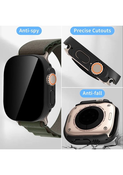 Apple Watch Ultra 49MM Uyumlu Ekran ve Kasa Koruyucu Privacy Cam Hayalet Military 49MM Kılıf Gard Pc Tam Kaplar modelleri