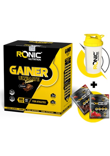 Ronic Nutrition Gainer Ultimate 6000 G Karbonhidrat Tozu + Shaker ve 2 Adet Tek Kullanımlık Whey Protein