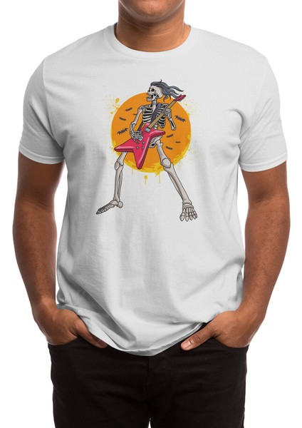 Skeleton Playing Guitar Pumpkin Beyaz Spor Tişört