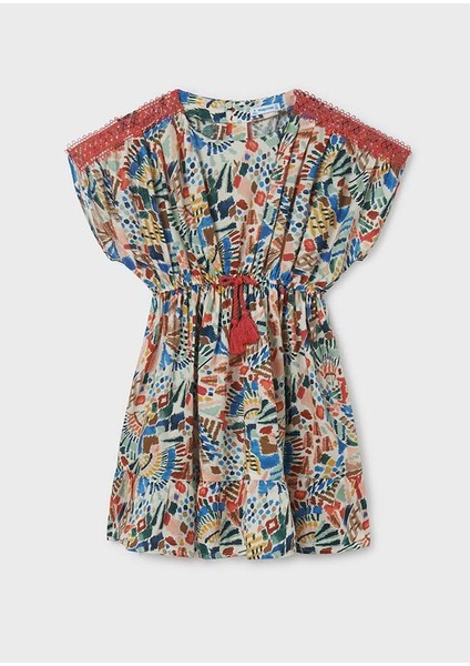 Kız Çocuk Baskılı Elbise Beyaz 6923 modelleri