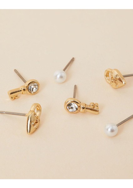 Anahtar ve Kilit Küpe Seti x 3