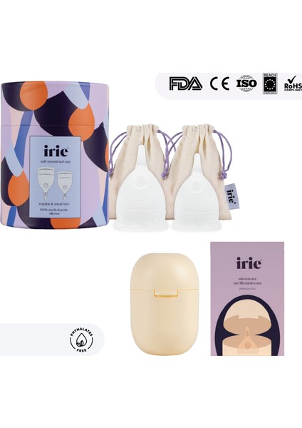 Adet Kabı Regl Kabı Menstrüel Menstrual Cup Kap (2'li Paket) + Mikrodalga Sterilizasyon Kabı