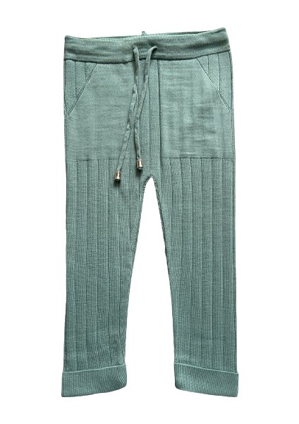 Beli Bağcıklı Çift Cepli Fitilli Triko Pantolon