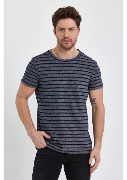 Çizgili Bisiklet Yaka T-Shirt (138281)