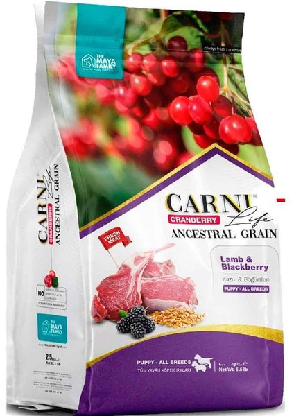 Carni Life Köpek Maması Puppy 12 kg Kuzu Eti Böğütlen Kızılcık