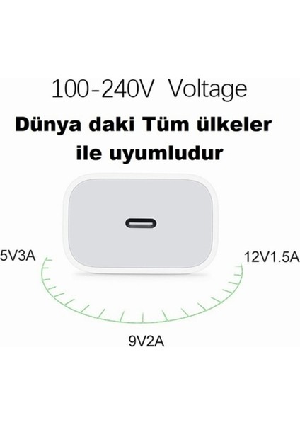 Apple iPhone Tüm Serilerle Uyumlu Hızlı Şarj Aleti Kablo Adaptör Set