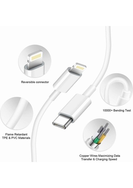 Apple iPhone Tüm Serilerle Uyumlu Hızlı Şarj Aleti Kablo Adaptör Set