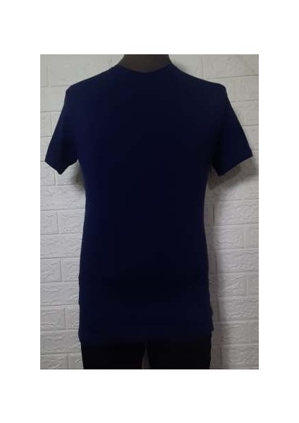 Lacivert Düz V Yaka Dar Kesim T-Shirt