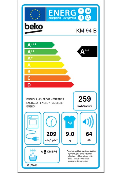 KM 94 B 9 kg Çamaşır Kurutma Makinesi