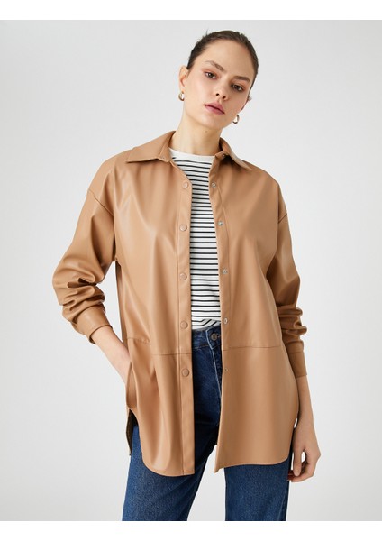 Deri Görünümlü Gömlek Ceket Çıtçıtlı Yırtmaç Detaylı fiyatları