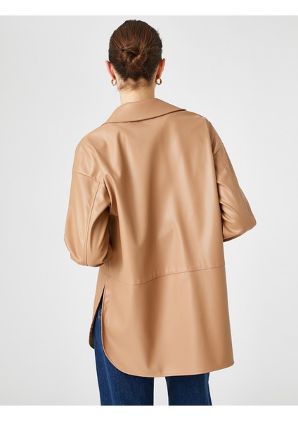 Deri Görünümlü Gömlek Ceket Çıtçıtlı Yırtmaç Detaylı fırsatları