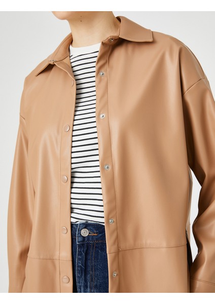 Deri Görünümlü Gömlek Ceket Çıtçıtlı Yırtmaç Detaylı indirimleri