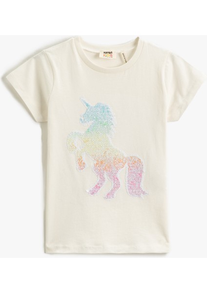 Unicorn Pul Payet İşlemeli Tişört Kısa Kollu Bisiklet Yaka