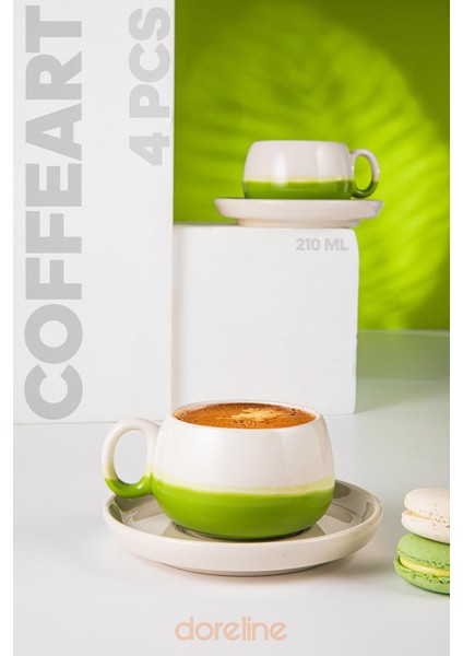 Coffeart Yeşil El Yapımı Nescafe, Mocha, Americano, Filtre Kahve Fincan Seti 2'li