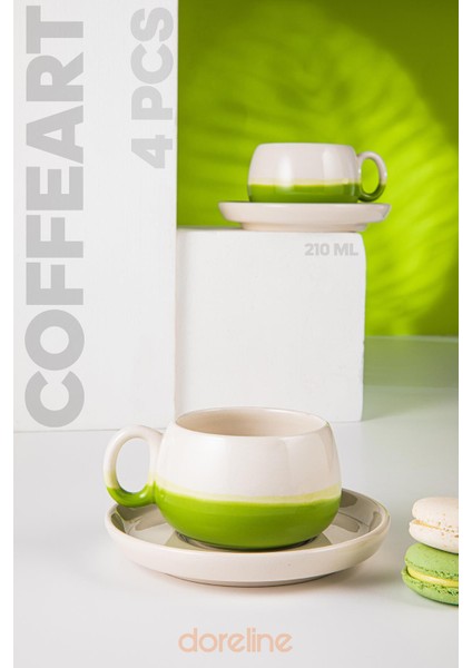 Coffeart Yeşil El Yapımı Nescafe, Mocha, Americano, Filtre Kahve Fincan Seti 2'li