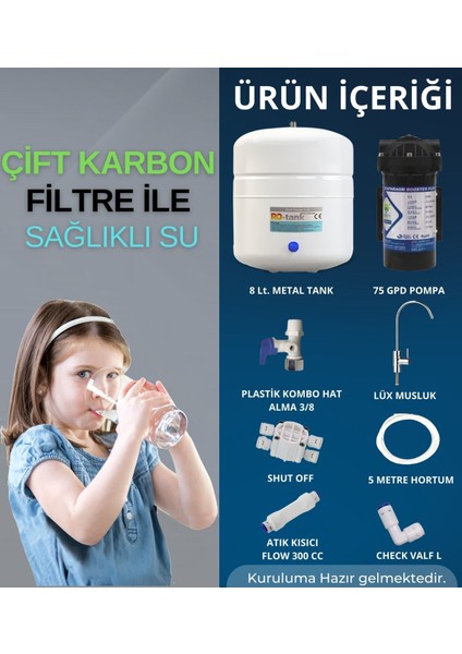 8 Lt. Metal Tanklı Çift Karbonlu Kapalı Kasa Pompalı Su Arıtma Cihazı