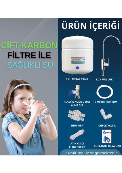 8 Lt. Metal Tanklı Çift Karbonlu Kapalı Kasa Pompasız Su Arıtma Cihazı modelleri