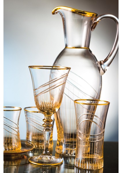 Seremoni Kahve Kesme El Dekor Yaldızlı Desenli Cam Karaf Sürahi fiyatları