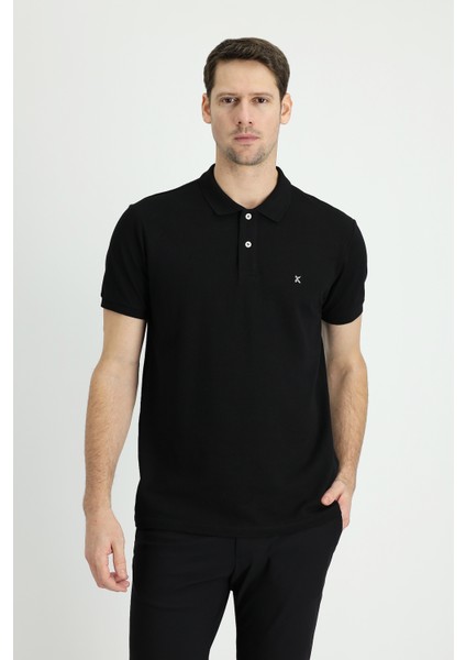 Polo Yaka Slim Fit Nakışlı Tişört