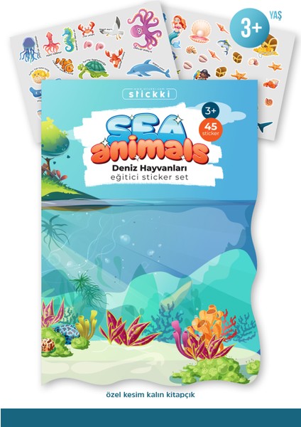 Eğitici Sticker Aktivite Kitabı Türkçe & Ingilizce A4 +45 Ad. (Deniz Hayvanları) Sticker / 3-7 Yaş