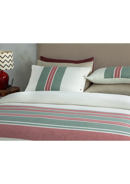 Cosy Stripe Winter Soft Tek Kişilik Nevresim Takımı 160 x 220 cm Kırmızı - Yeşil