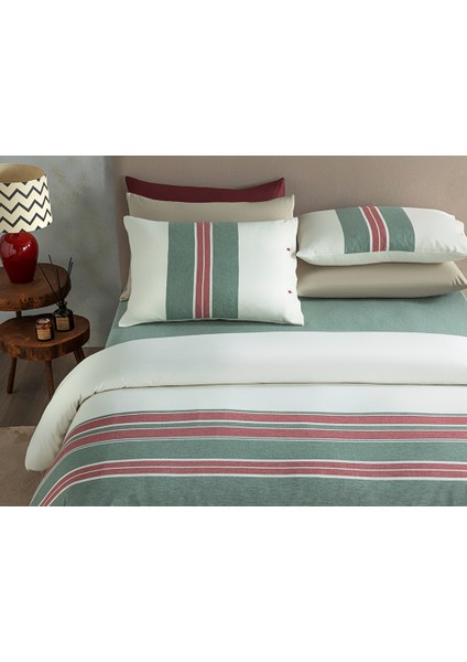 Cosy Stripe Winter Soft Tek Kişilik Nevresim Takımı 160 x 220 cm Kırmızı - Yeşil