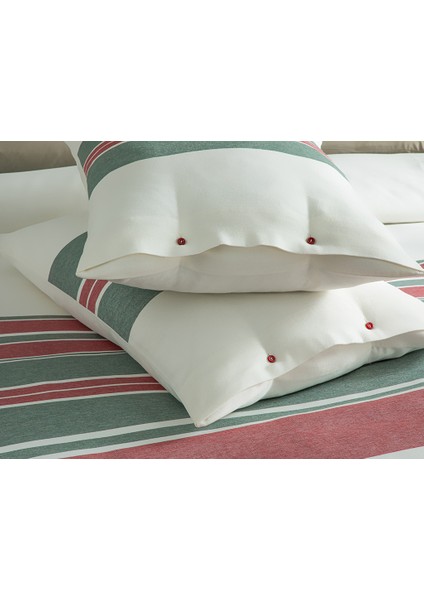 Cosy Stripe Winter Soft Tek Kişilik Nevresim Takımı 160 x 220 cm Kırmızı - Yeşil