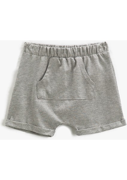 Şort Kanguru Cepli Beli Lastikli Arkası Baskılı