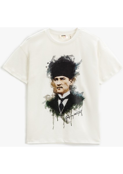Atatürk Baskılı Tişört Kısa Kollu Bisiklet Yaka Pamuklu